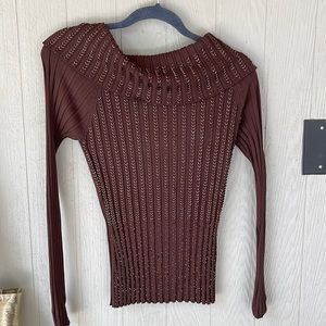 Rhinestone cowl neck long sleeve